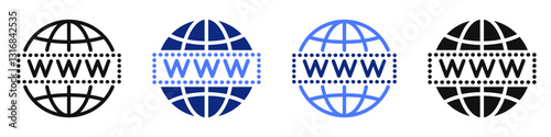 Vector icon or logo of www globe related to internet network, global communication, website address. Symbol for website or app ui, logo design, illustration