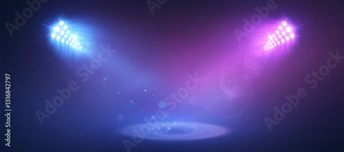 Illuminated stage with bright spotlight lighting. Pink and Blue vector spotlight with effect on bright background. Vector. EPS 10