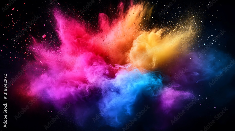 Obraz premium Vibrant multicolored powder explosion on black background.