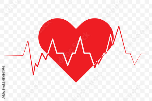 Continuous line drawing of heart with heartbeat. Pulse trace. Cardiogram icon. One line drawing. Single line art. Vector illustration. EPS 10.
