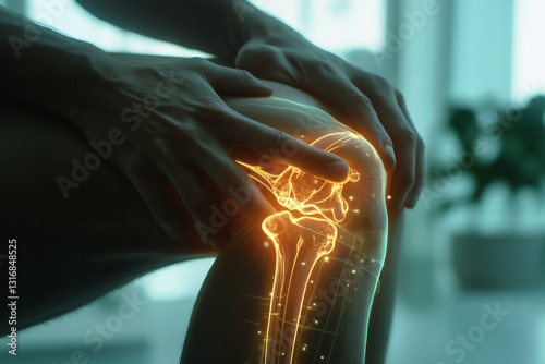 Knee pain with digital bone overlay.