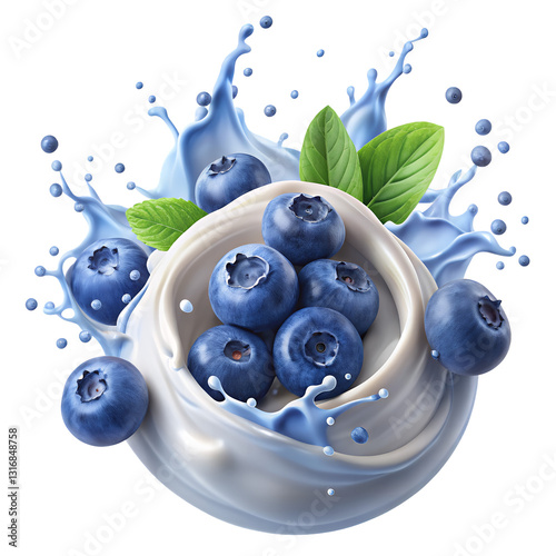 Blueberry Yogurt Splash with Smooth Swirling on Transparent Background. Creamy Blueberry Yogurt Swirl Splash Isolated on Transparent Layer.AI Generated