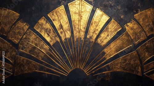 Intricate golden fan shapes form a stunning decorative pattern against a rich, textured backdrop, creating a luxurious atmosphere filled with sophistication and style
