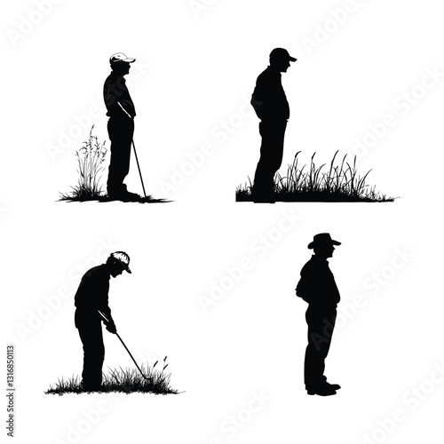 Farmer silhouette set clipart on a white background