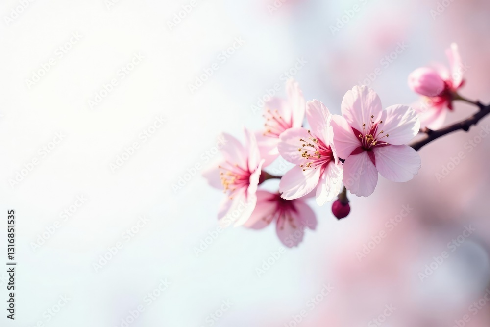 Single delicate cherry blossom branch on white, branch, cherry blossom Single delicate cherry blossom branch on white, branch, cherry blossom