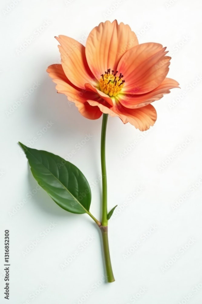 Single flower isolated on white background with soft light and subtle shadows, botanical, elegant Single flower isolated on white background with soft light and subtle shadows, botanical, elegant