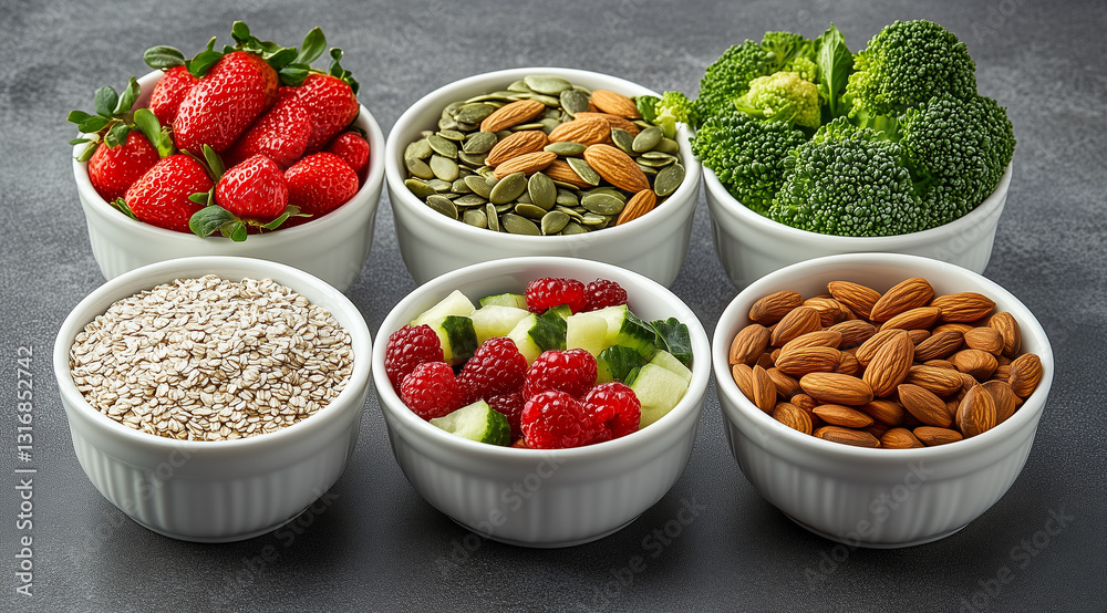 bowl of fresh fruit. Bowls with fresh fruits, nuts and fresh vegetables. Set of bowls with fresh fruits, nuts and fresh vegetables. Created with AI bowl of fresh fruit. Bowls with fresh fruits, nuts and fresh vegetables. Set of bowls with fresh fruits, nuts and fresh vegetables. Created with AI