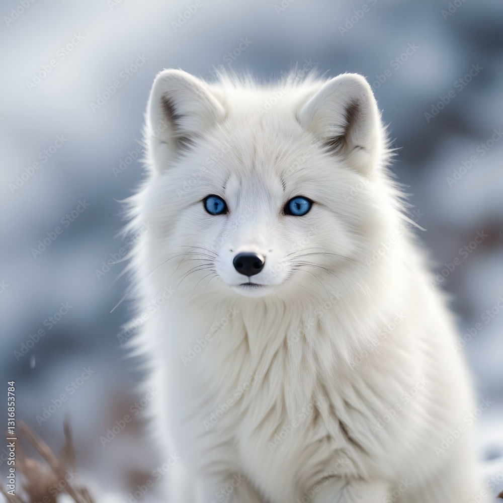 Naklejka premium Arctic Fox in Winter Coat with Striking Blue Eyes and Fluffy Fur