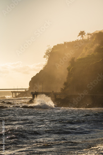 Sunset on the beach on the island of Madeira.
