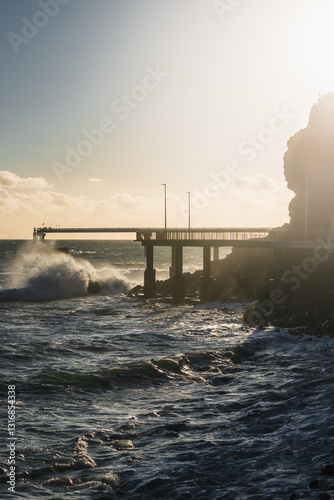 Sunset on the beach on the island of Madeira.