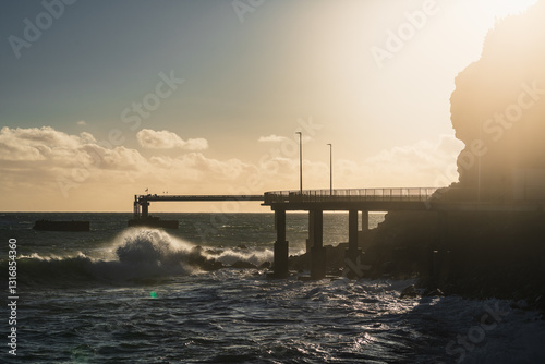 Sunset on the beach on the island of Madeira.