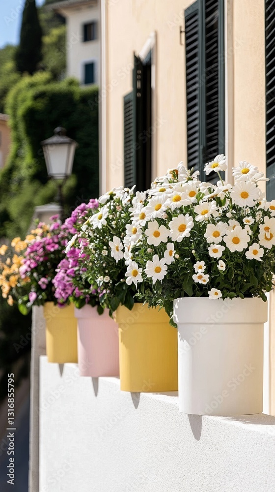 Fototapeta premium Elegant Panoramic view of a small Italian village celebrating Easter with church bells ringing and colorful decorations lining the streets 