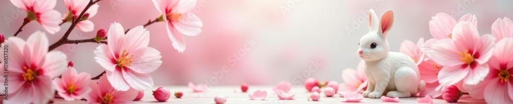 Spring florals in shades of pink and white featuring ceramic bunny, blossoms, florals, bunny Spring florals in shades of pink and white featuring ceramic bunny, blossoms, florals, bunny