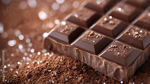 Obraz na płótnie Dark chocolate bar with cocoa powder w salonie