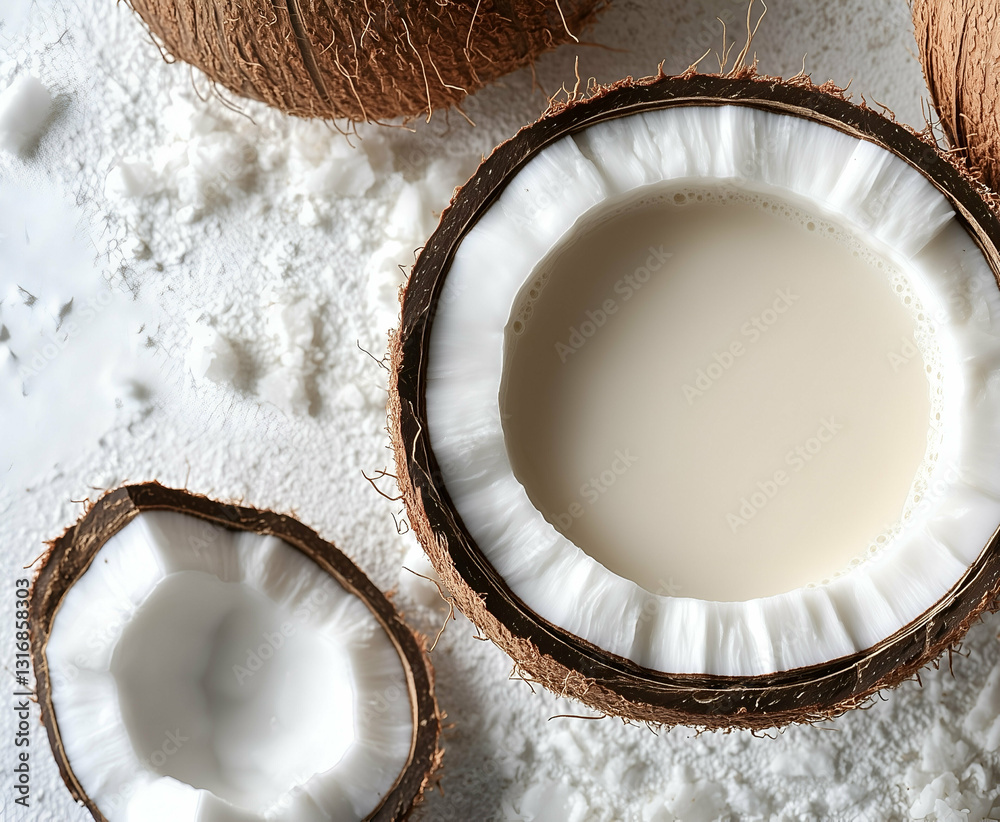 Fresh coconut milk in shell