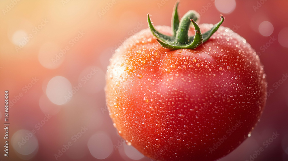 Fresh tomato with water droplets