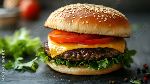 Obraz na płótnie Classic cheeseburger with fresh ingredients w salonie