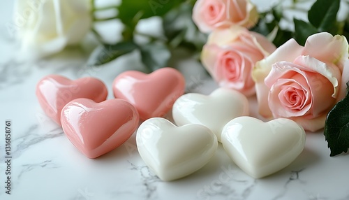 Pink and white hearts with roses.