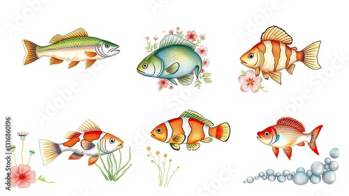 Colorful Fish Illustration Aquarium Ocean Marine Life Tropical Fish Underwater Sea Aquatic Nature photo