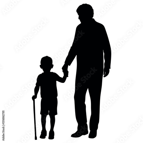 Grandparents with grandchildren on-a-walk silhouette.