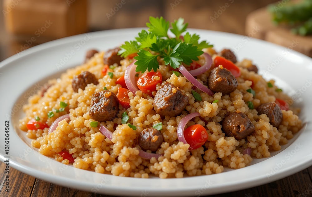 Mediterranean Couscous Salad with Meatballs, Tomato, and Red Onion Delight Mediterranean Couscous Salad with Meatballs, Tomato, and Red Onion Delight