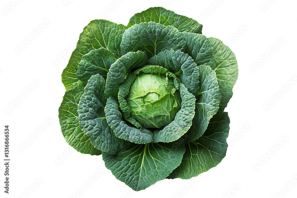 Obraz premium Whole green cabbage with vibrant outer leaves isolated on a transparent background. Fresh and organic vegetable concept, healthy food ingredient