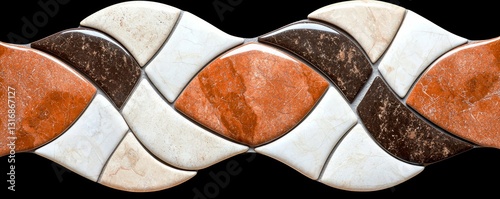 Decorative Tile Border Element with Interwoven Marble Pattern in Beige Brown and Orange Tones