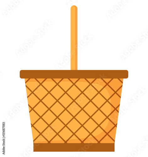 Cute cartoon wooden wicker picnic basket illustration clipart