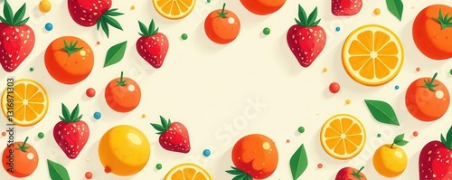 Abstract geometric fruit pattern, minimal eco design , banner, harvest
