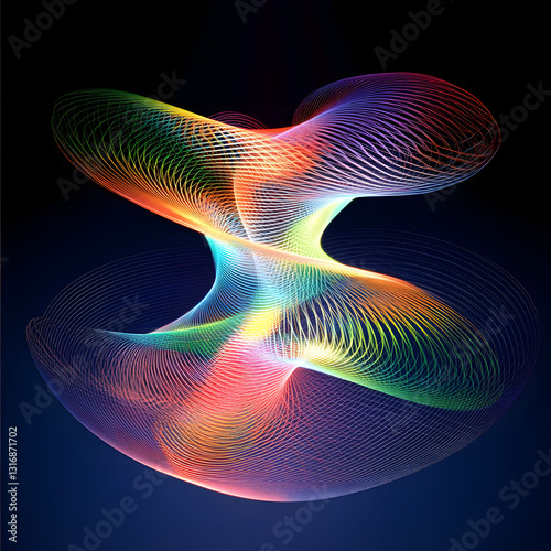 A colorful, abstract image of a spiral with a rainbow of colors