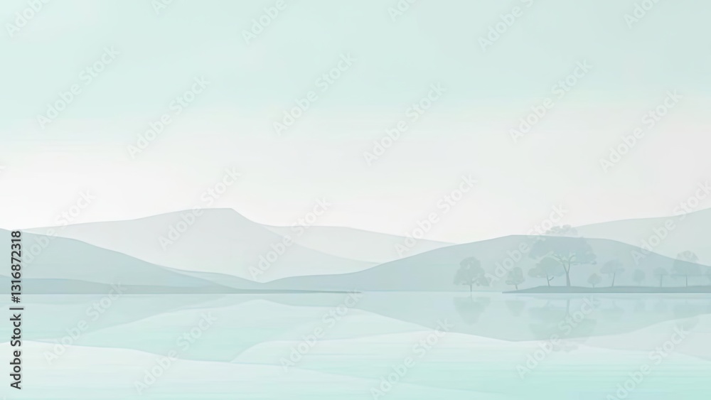 Naklejka premium Serene Misty Mountain Lake Landscape Calm Nature Scene