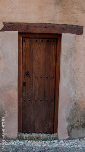 Antique brown wooden door and