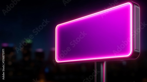Neon Signboard Cityscape Night Advertisement Blank Purple