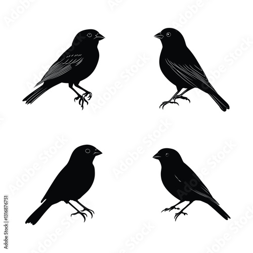 Wallpaper Mural Finch black silhouette set of a simple minimal vector Torontodigital.ca