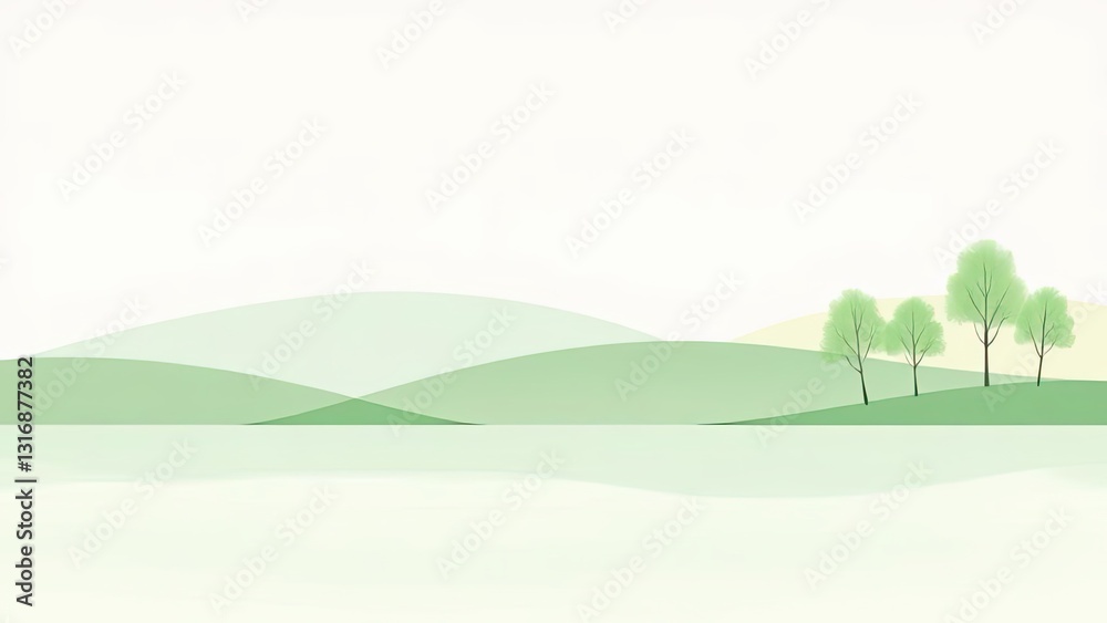 Obraz premium Serene Green Hills Landscape Nature Trees Calm Tranquil Background