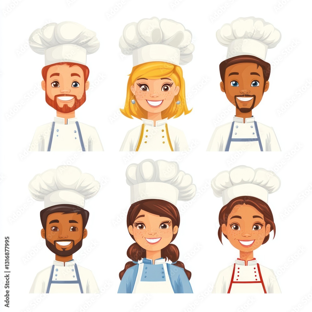 Smiling People Closeup Portrait Set Cute Cartoon cooks Male and Female Avatars Multi-ethnic Man and Woman Faces Isolated on White Background Smiling People Closeup Portrait Set Cute Cartoon cooks Male and Female Avatars Multi-ethnic Man and Woman Faces Isolated on White Background