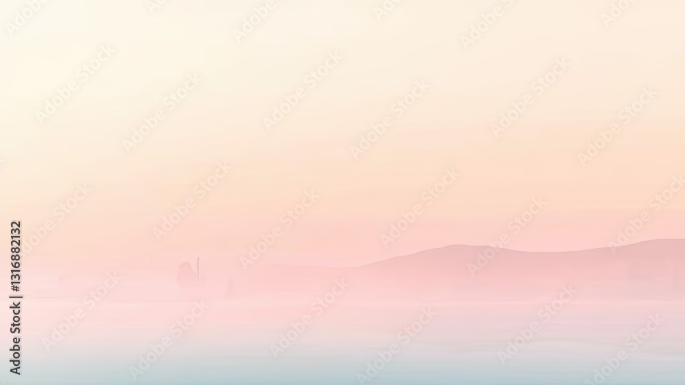 Fototapeta premium Serene Sunrise Misty Mountains Calm Waters Pastel Sky