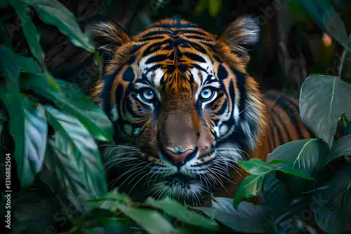 Majestic Display of a Tiger's Strength and Grace Amidst Dense Foliage
