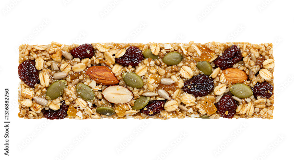 Granola Bar with Oats, Nuts and Seeds Close Up on White Granola Bar with Oats, Nuts and Seeds Close Up on White