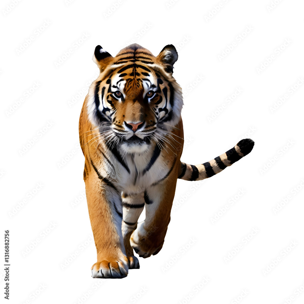 Obraz premium A fierce tiger walking forward, isolated on white or transparent background png