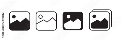 Gallery icon set. Photo album icon symbol set. Image, picture  flat editable icon collections. Vector.