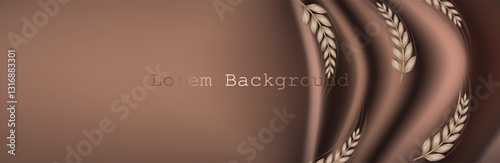 golden ear of corn on luxury mocha mousse fabric.    mocha mousse background from fabric. modern background with radiance. Product presentation. vector illustration. light brown fabric