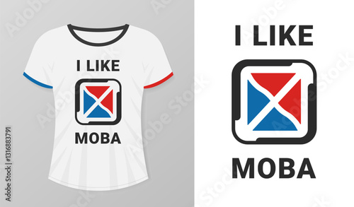 T-shirt design with text i like moba with map icon