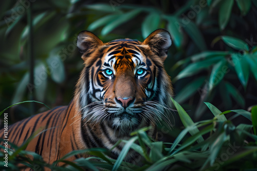 Majestic Display of a Tiger's Strength and Grace Amidst Dense Foliage