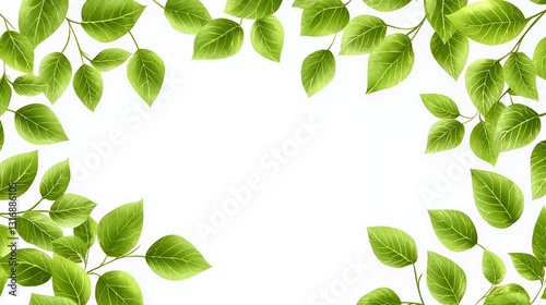 Green Leaves Frame on White Background