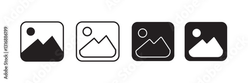 Images icon flat editable icon mark set. Photo gallery vector icon set. image or photo album symbol icon in black color set.