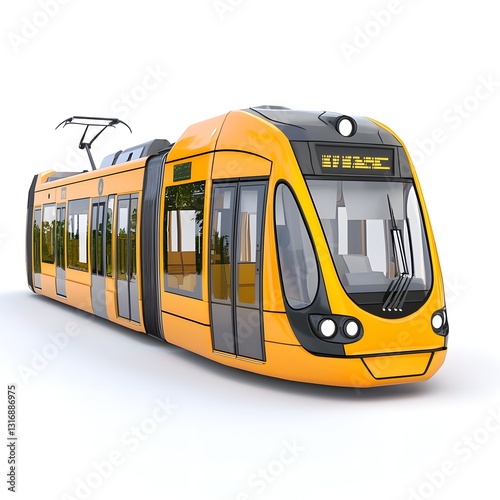 Modern yellow tram on an urban track.