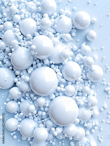 A cluster of pale-blue spheres varying in size creating a 3D textured effect against a light-blue background
