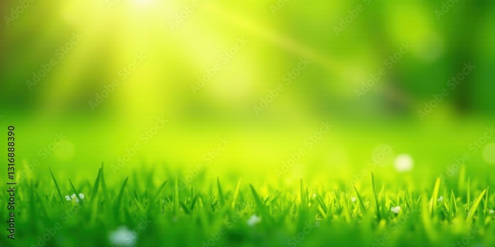 Vibrant Green Meadow with Sunlit Background, Perfect for Spring or Summer Designs Featuring Delicate Wildflowers and Lush Grass Blades Vibrant Green Meadow with Sunlit Background, Perfect for Spring or Summer Designs Featuring Delicate Wildflowers and Lush Grass Blades