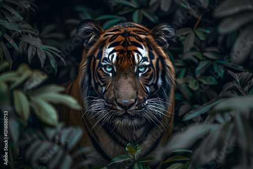 Majestic Display of a Tiger's Strength and Grace Amidst Dense Foliage